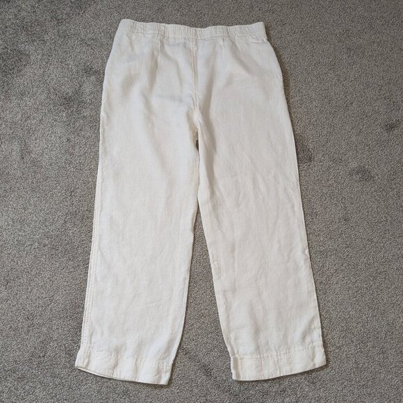 CHICO'S White Linen High Rise Straight Leg Pull-On Crop Pants; Size 8 Regular - Picture 2 of 5